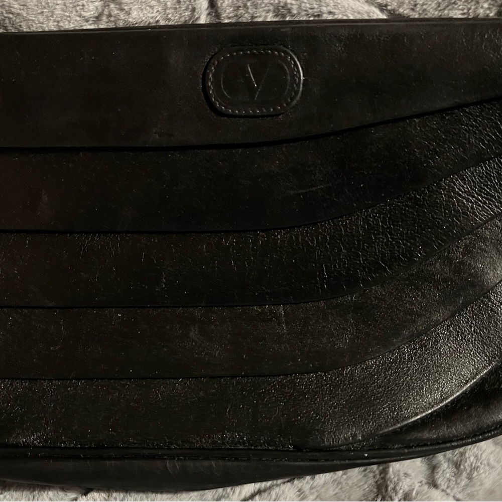 Valentino Black Leather Bag with Logo Lining - Excellent Vintage Condition